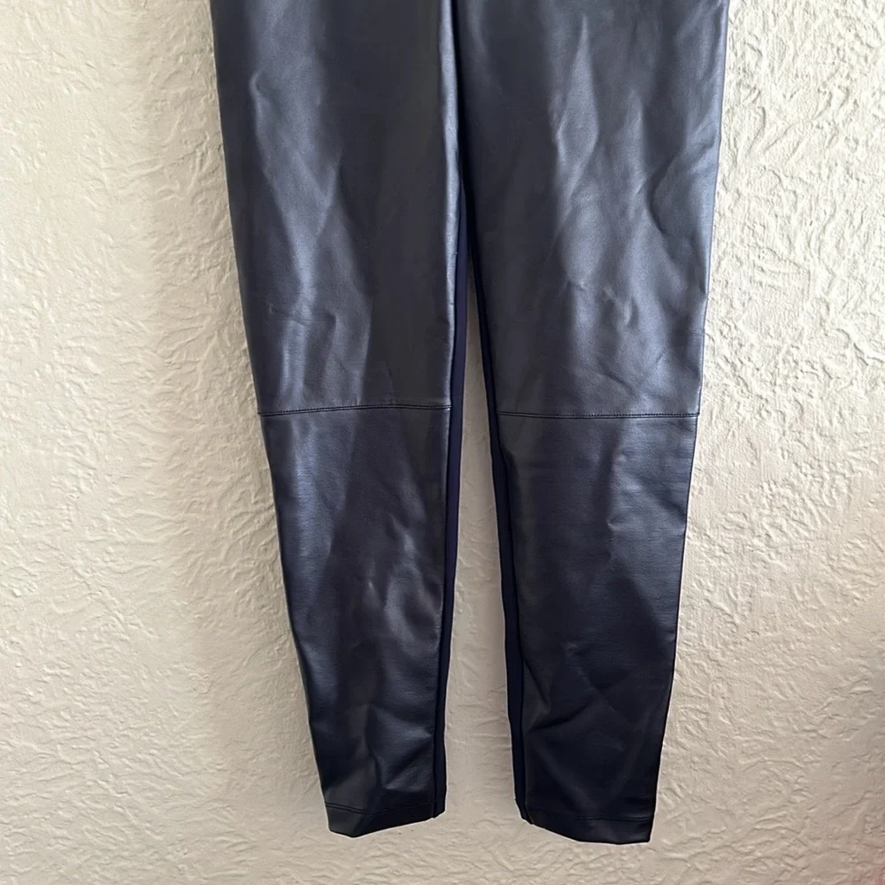Betabrand Skinny-Leg Jett Dress Pant Yoga Pants Faux Leather Dark Blue LONG L